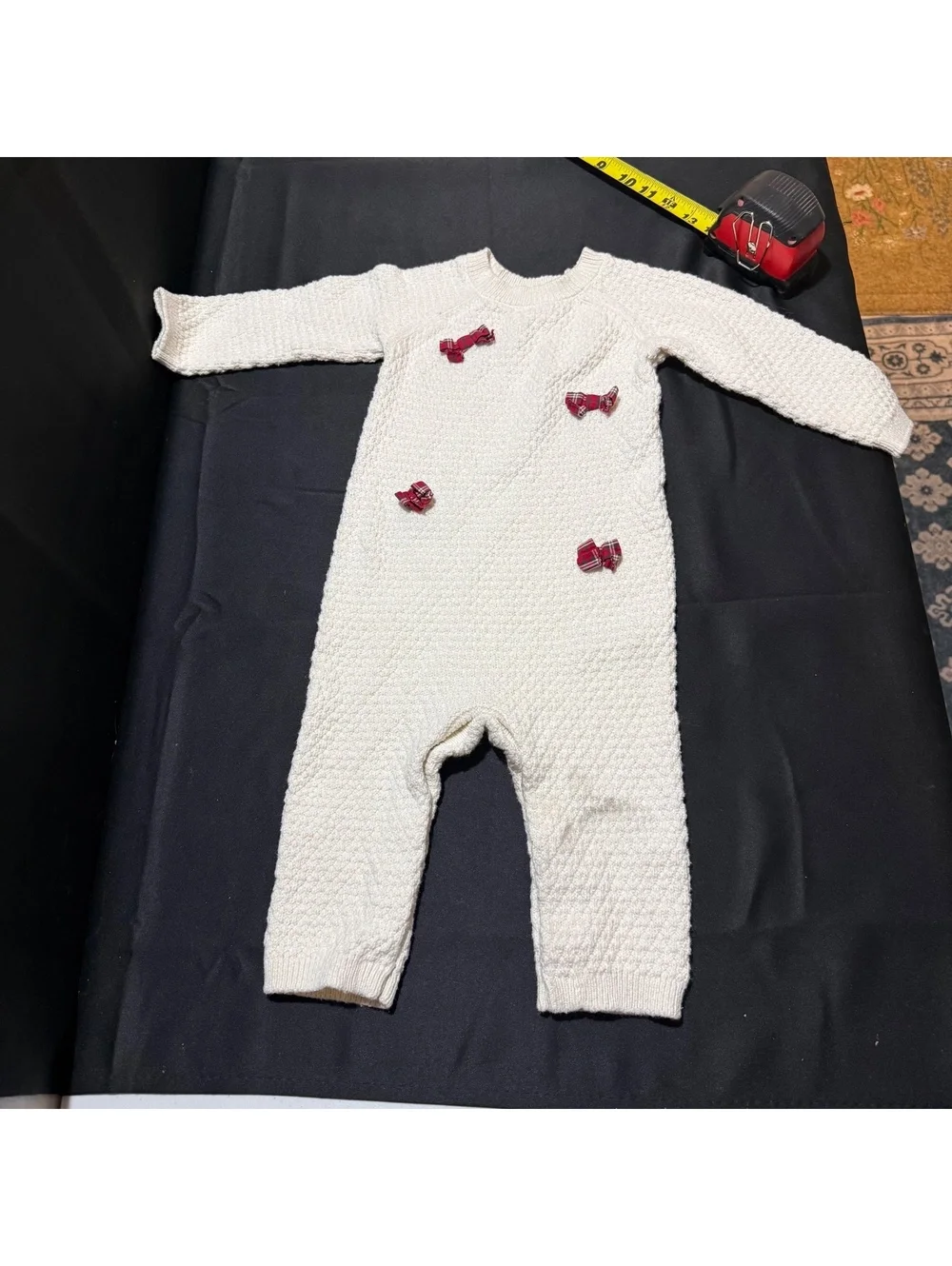 Carter's 18M Cream Knit Baby Romper with Plaid Bows